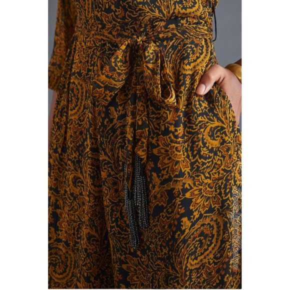 RARE NWT ANTHROPOLOGIE Ollari Paisley Tasseled One-Shoulder Jumpsuit. Size L - Picture 3 of 16